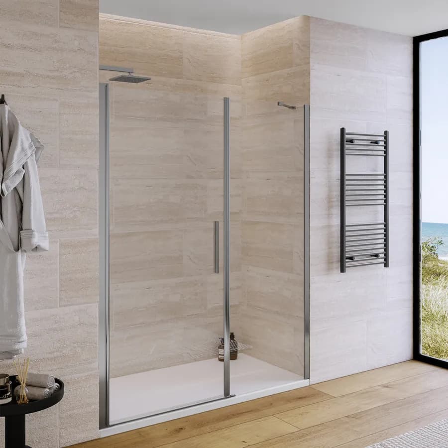 Box doccia nicchia 165 cm battente 95 cm e lato fisso con vetro temperato trasparente e profilo cromo 195h - Nilo