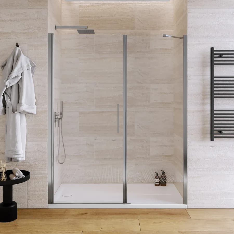 Box doccia nicchia 165 cm battente 95 cm e lato fisso con vetro temperato trasparente e profilo cromo 195h - Nilo