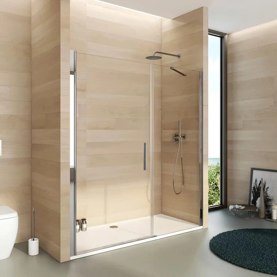 Box doccia nicchia 170 cm battente 95 cm e lato fisso con vetro temperato trasparente e profilo cromo 195h - Nilo