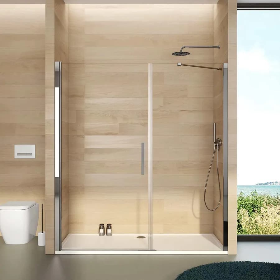 Box doccia nicchia 170 cm battente 95 cm e lato fisso con vetro temperato trasparente e profilo cromo 195h - Nilo