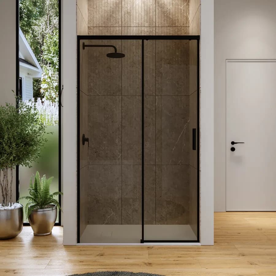 Box doccia nicchia 110 scorrevole cm in vetro temperato bronzato profilo nero opaco 200 h - Tessa