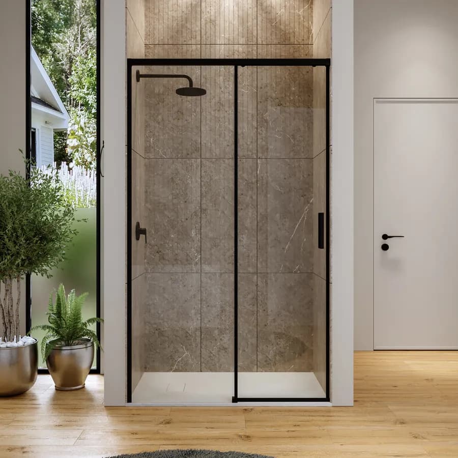 Box doccia nicchia 110 scorrevole cm in vetro temperato trasparente profilo nero opaco 200 h - Tessa