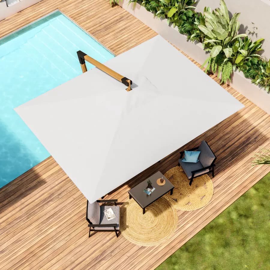 Ombrellone con palo laterale in legno e telo 4x3 m bianco - Santorini