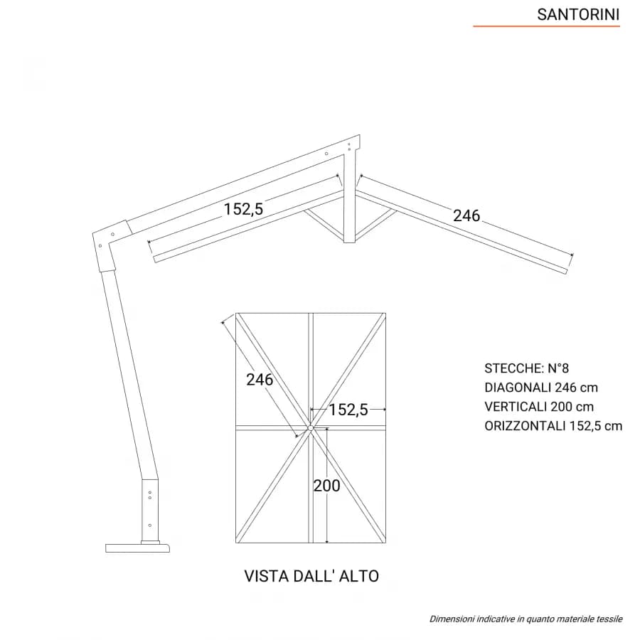 Ombrellone con palo laterale in legno e telo 4x3 m bianco - Santorini