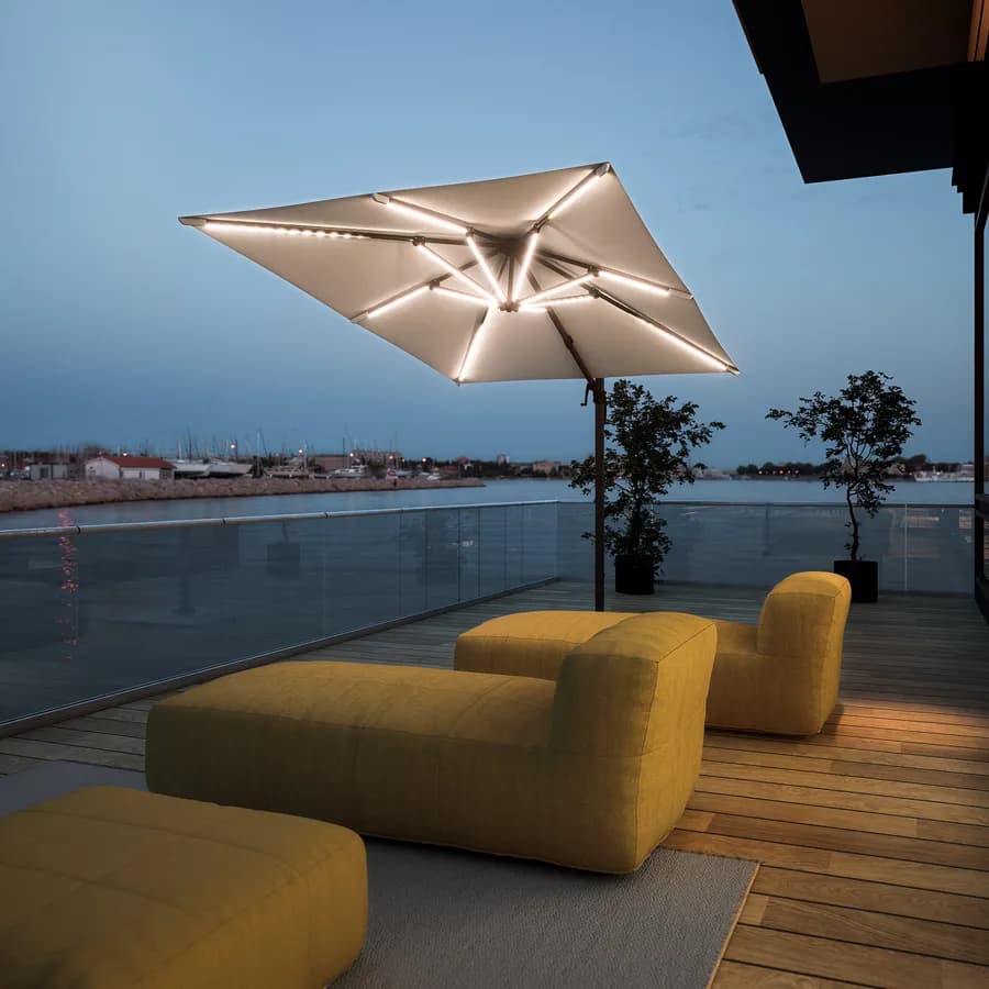 Ombrellone a LED 2x3 m palo laterale antracite e telo ecrù - Ibiza