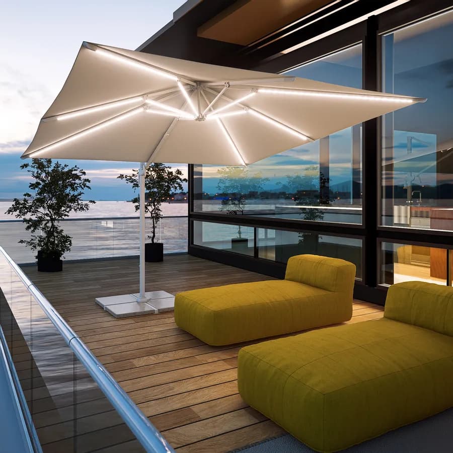 Ombrellone a LED 3x3 m palo laterale bianco e telo bianco - Ibiza