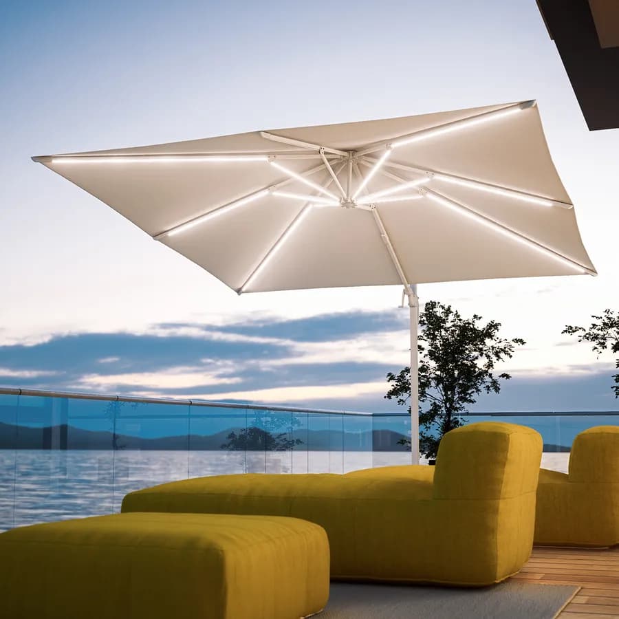 Ombrellone a LED 3x3 m palo laterale bianco e telo bianco - Ibiza