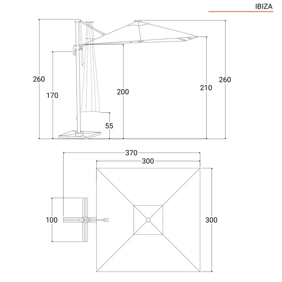 Ombrellone a LED 3x3 m palo laterale bianco e telo bianco - Ibiza
