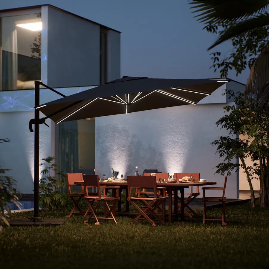 Ombrellone a luci LED con palo laterale 4x3 m e telo antracite - Lipari