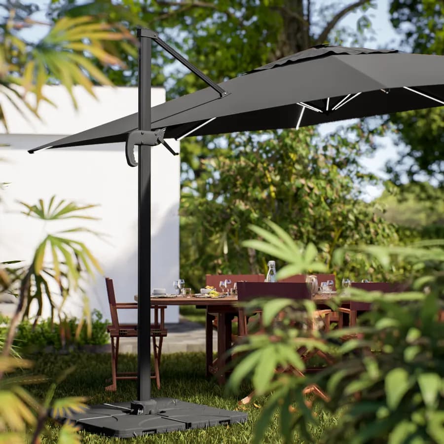 Ombrellone a luci LED con palo laterale 4x3 m e telo antracite - Lipari
