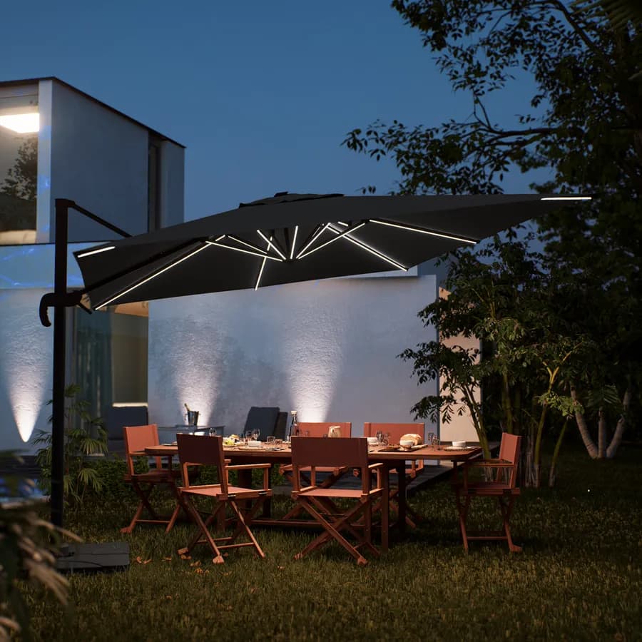 Ombrellone a luci LED con palo laterale 4x3 m e telo antracite - Lipari