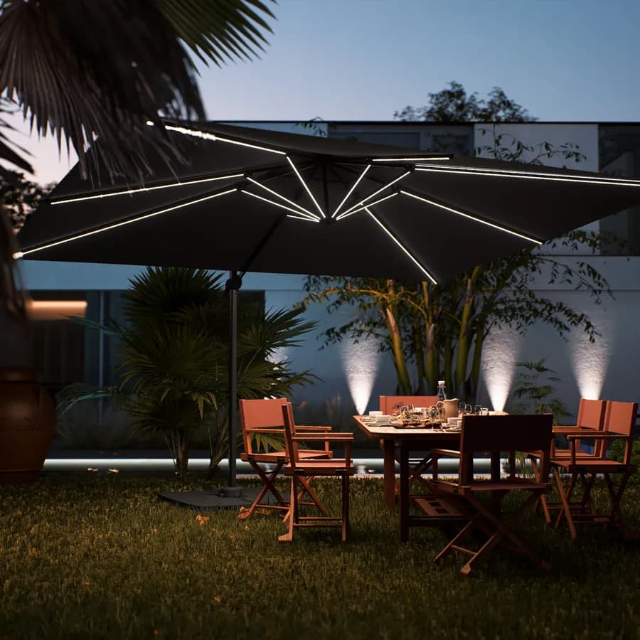 Ombrellone a luci LED con palo laterale 4x3 m e telo antracite - Lipari