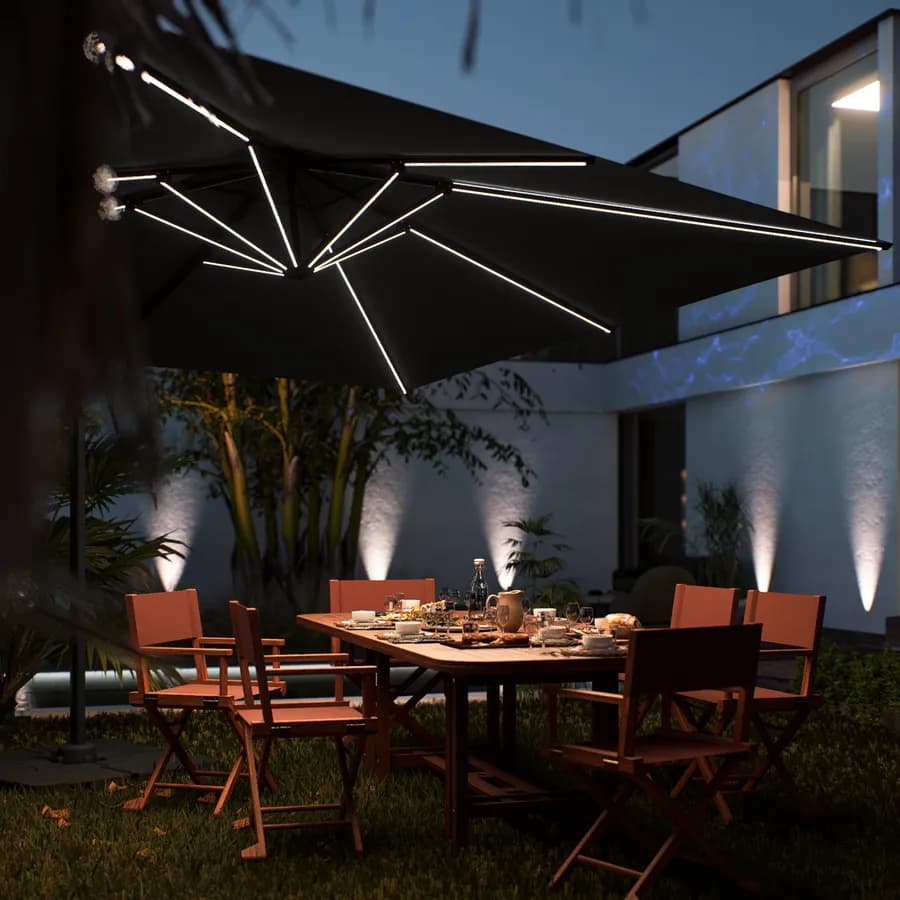 Ombrellone a luci LED con palo laterale 4x3 m e telo antracite - Lipari