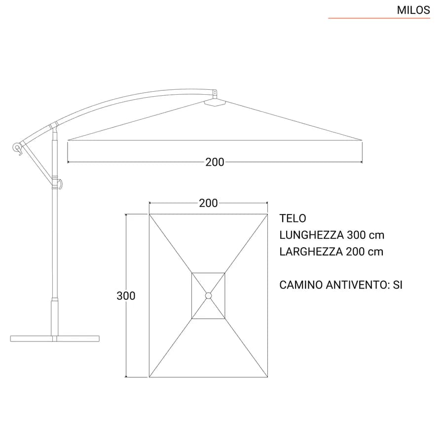 Ombrellone con palo laterale 3x2 m con telo tortora - Milos