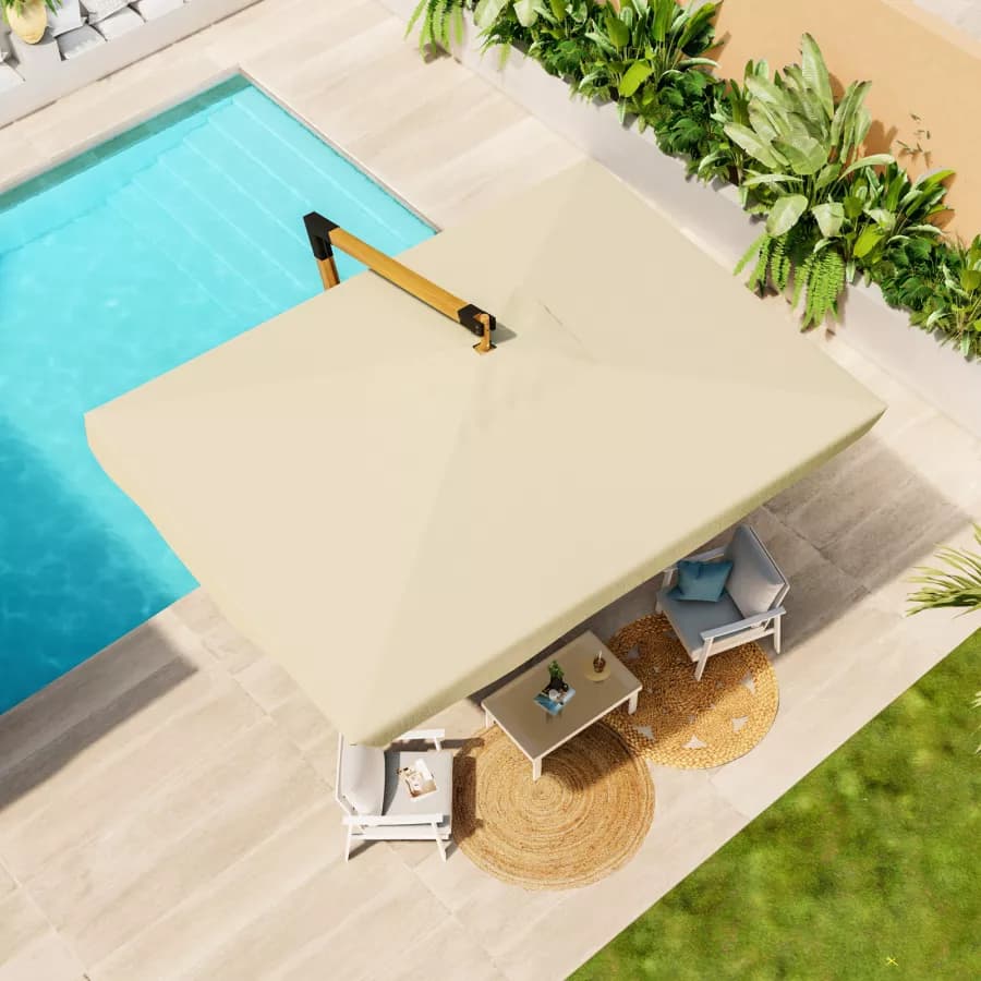 Ombrellone con palo laterale 4x3 m effetto legno telo naturale con flap - Corfù