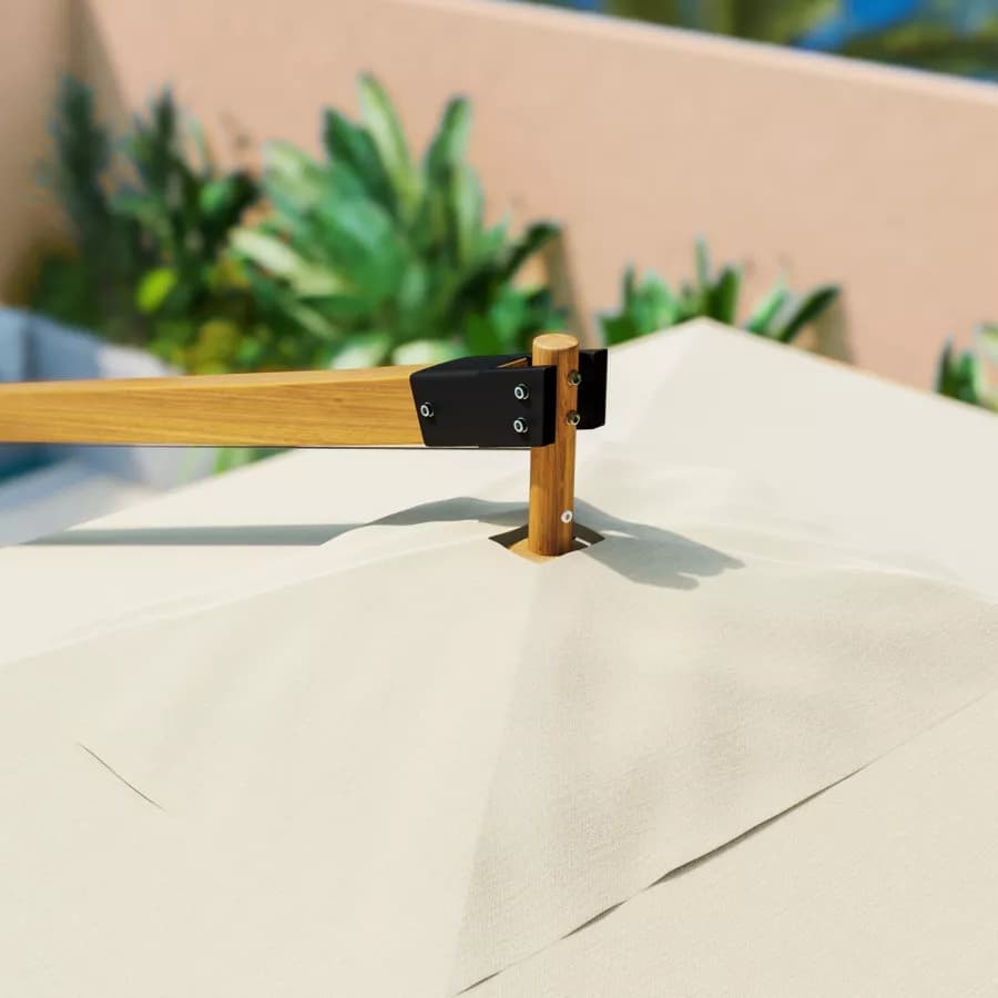 Ombrellone con palo laterale 4x3 m effetto legno telo naturale con flap - Corfù