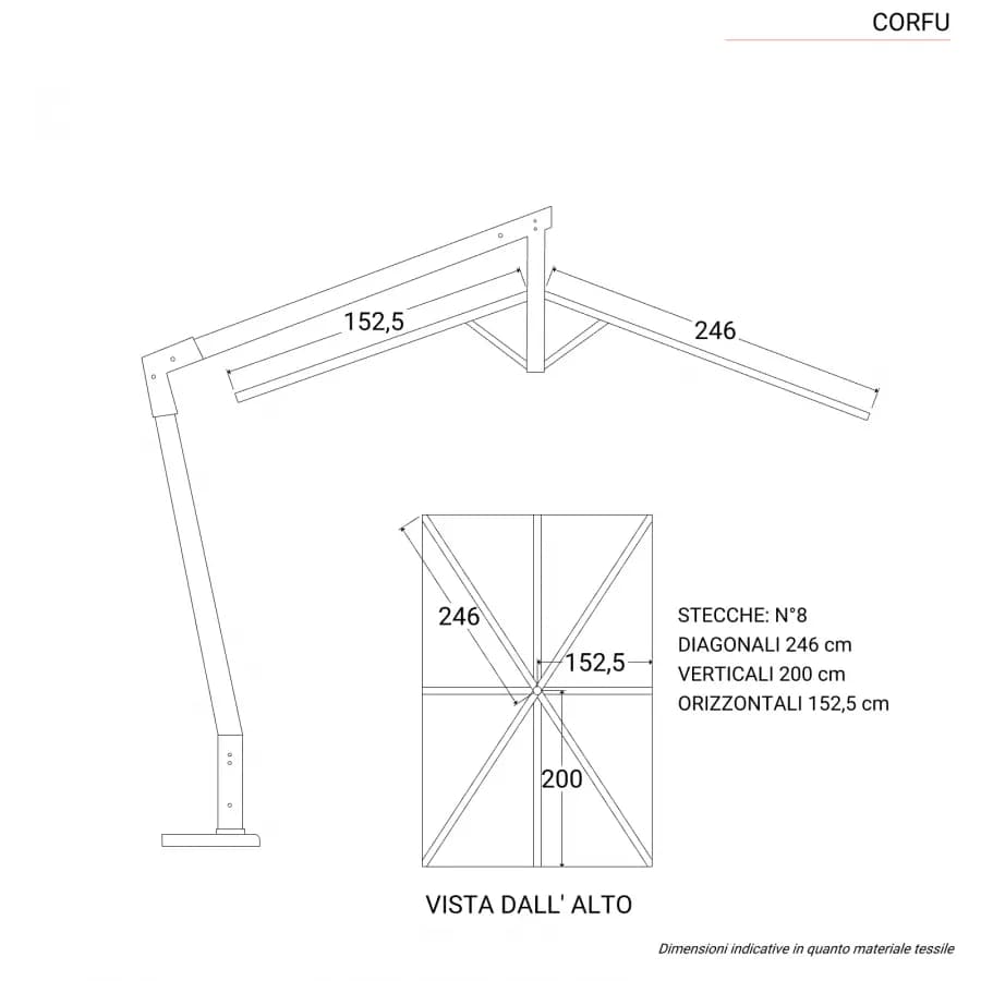 Ombrellone con palo laterale 4x3 m effetto legno telo naturale con flap - Corfù