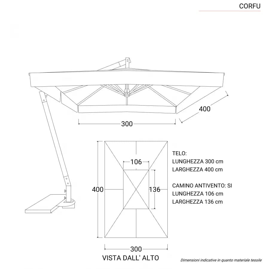 Ombrellone con palo laterale 4x3 m effetto legno telo naturale con flap - Corfù