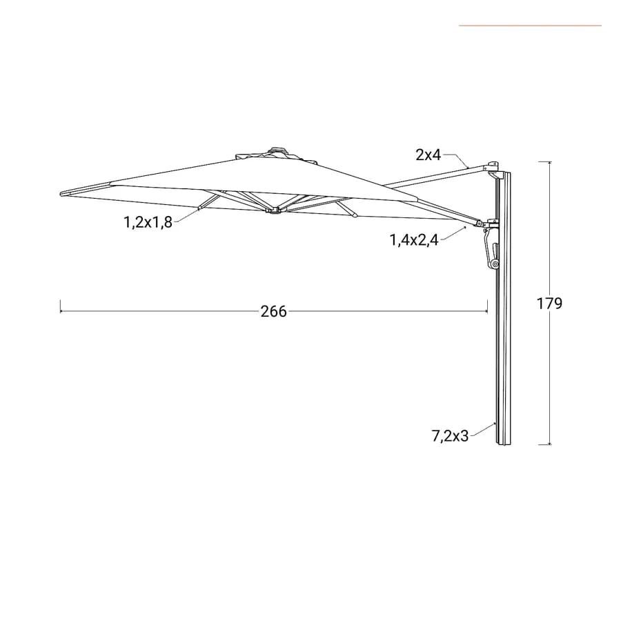 Ombrellone a parete 2,7 m con braccio a muro telo grigio - Wall