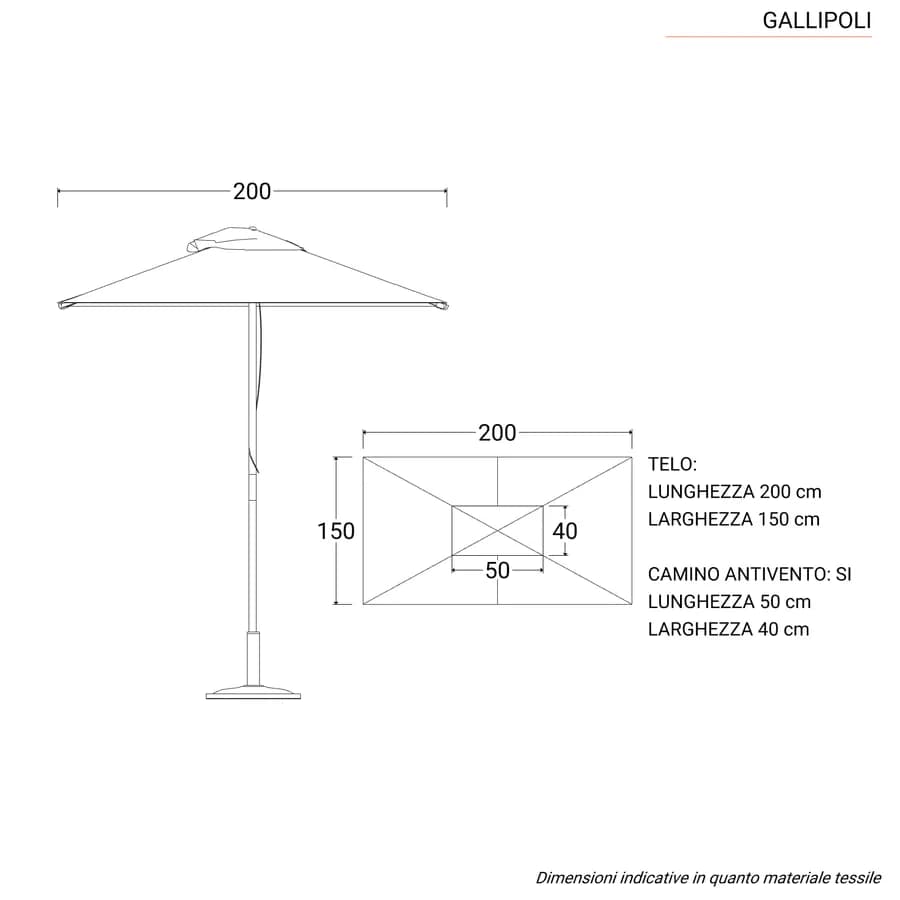Ombrellone da giardino 1,5x2 m palo centrale telo ecrù - Gallipoli
