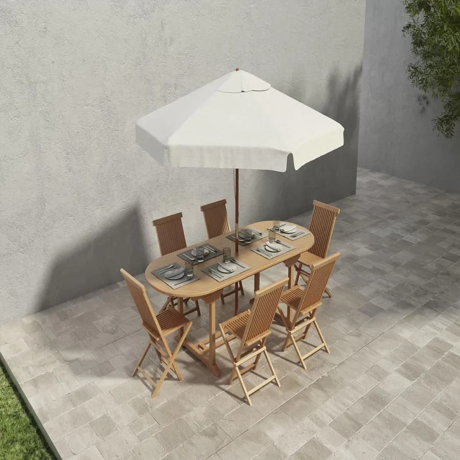Ombrellone da giardino rotondo 2,5 m palo centrale telo ecrù con volant - Gallipoli