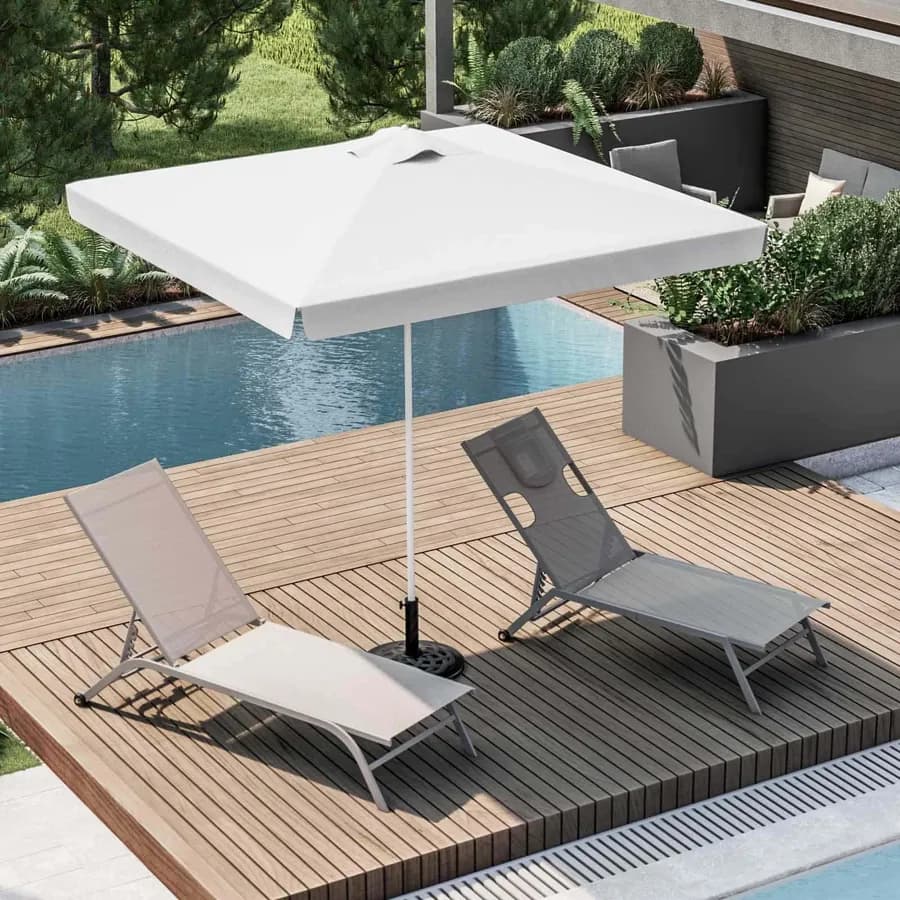 Ombrellone da giardino 2x2 m palo centrale telo bianco con flap - Belize
