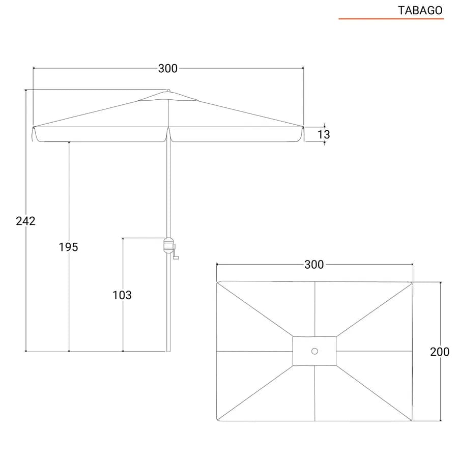Ombrellone da giardino 2x3 m palo centrale telo bianco con volant - Tabago
