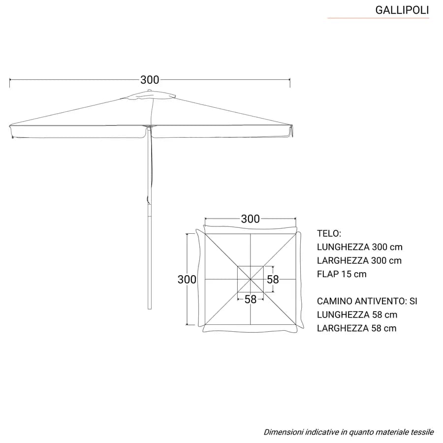 Ombrellone da giardino 3x3 m palo centrale telo ecrù con volant - Gallipoli