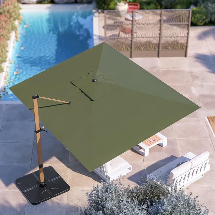 Ombrellone da giardino 3x4 m con palo laterale effetto legno e telo in tessuto olefin verde venere - Saguaro