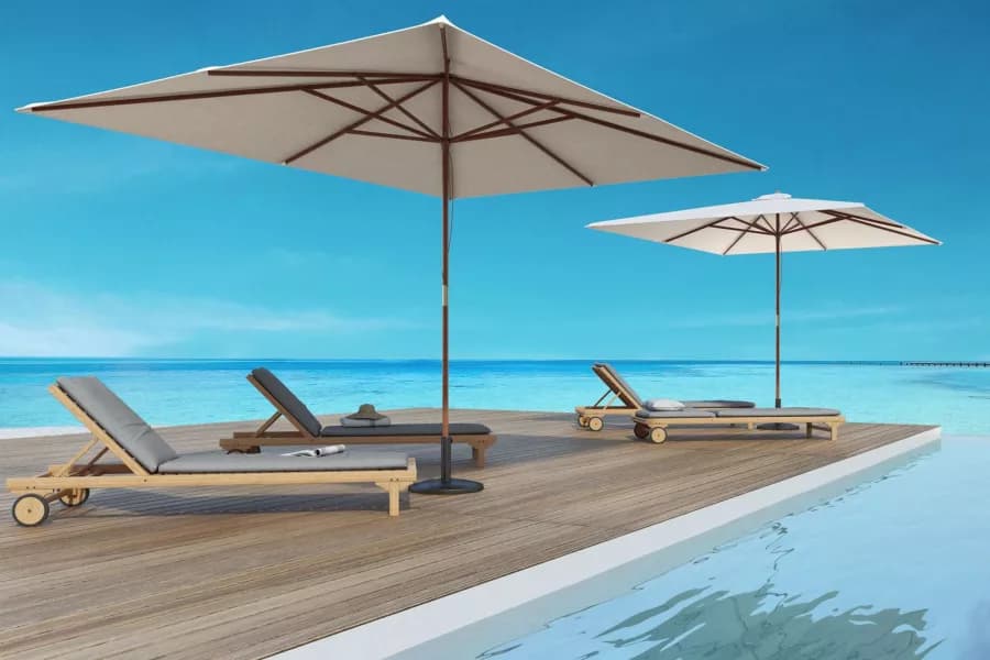 Ombrellone da giardino 3x4 m in legno palo centrale telo ecrù - Gallipoli
