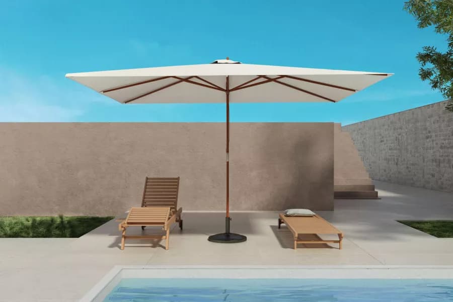 Ombrellone da giardino 3x4 m in legno palo centrale telo ecrù - Gallipoli