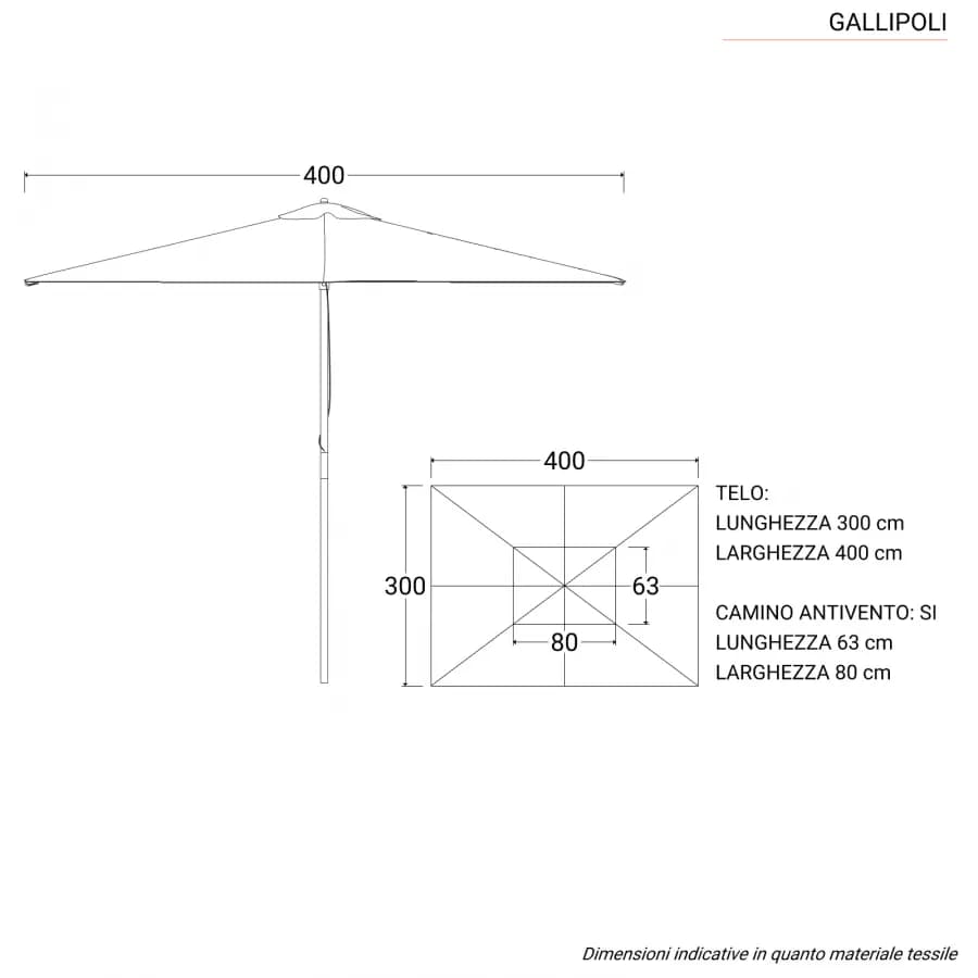 Ombrellone da giardino 3x4 m in legno palo centrale telo ecrù - Gallipoli