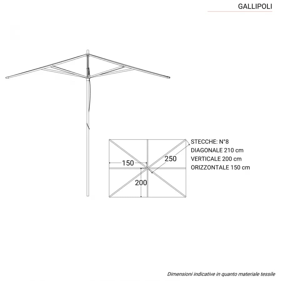 Ombrellone da giardino 3x4 m in legno palo centrale telo ecrù - Gallipoli