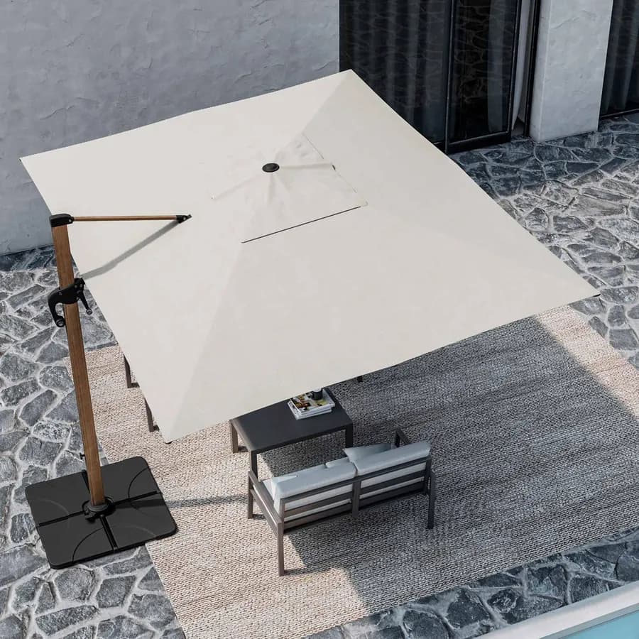 Ombrellone da giardino 3x4 m palo laterale effetto legno e telo ecrù - Roca