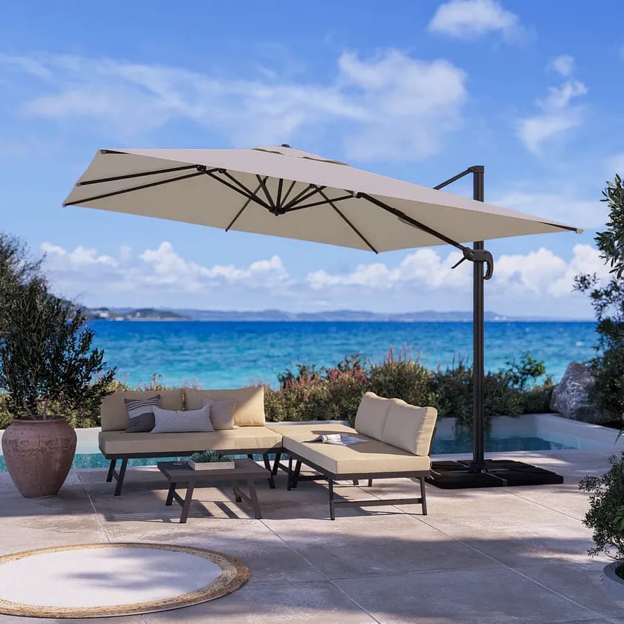 Ombrellone da giardino 4x3 m palo laterale antracite e telo ecrù - Portos