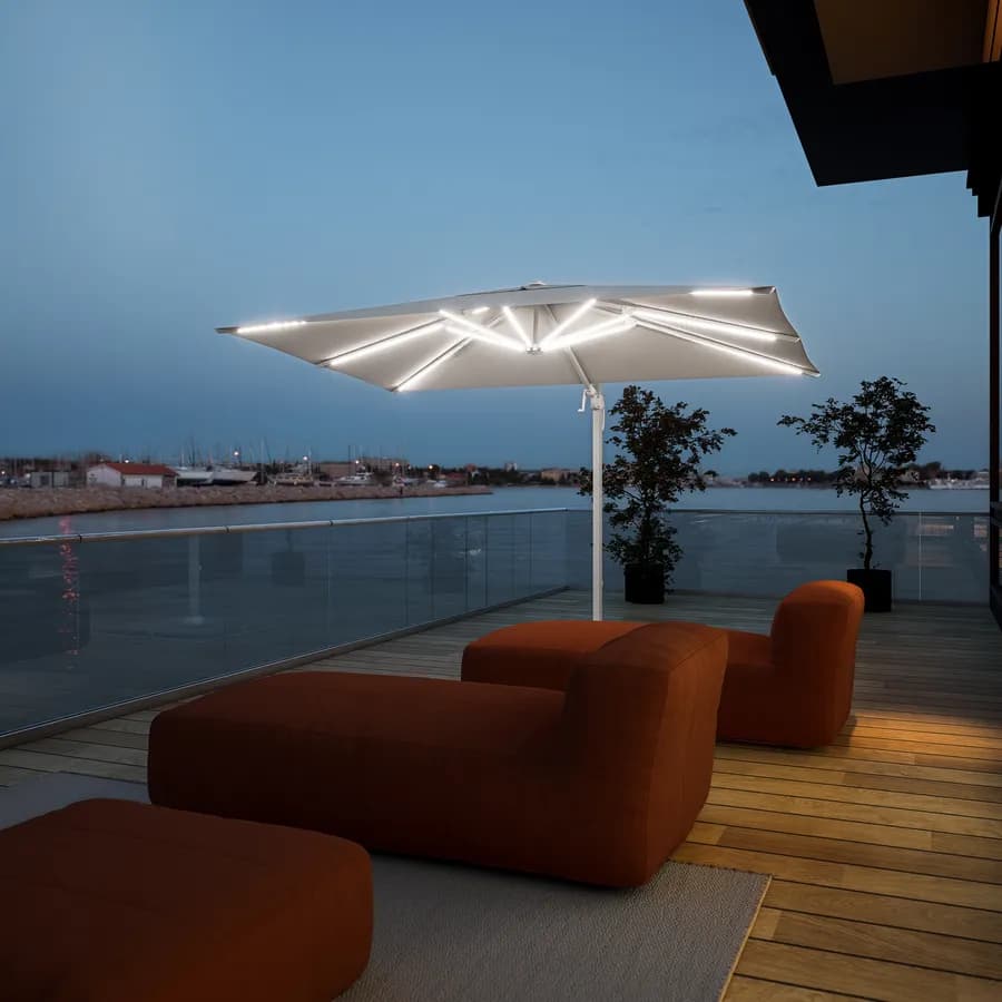 Ombrellone a LED 3x2 m palo laterale bianco e telo bianco - Ibiza