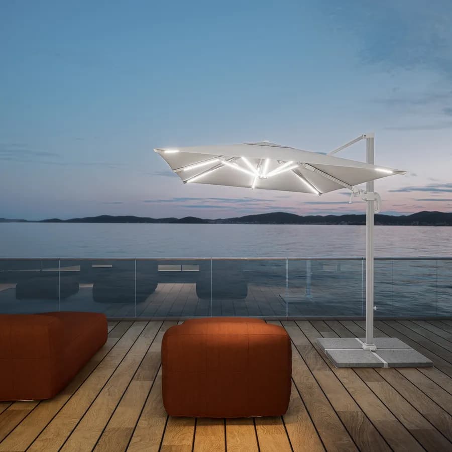 Ombrellone a LED 3x2 m palo laterale bianco e telo bianco - Ibiza