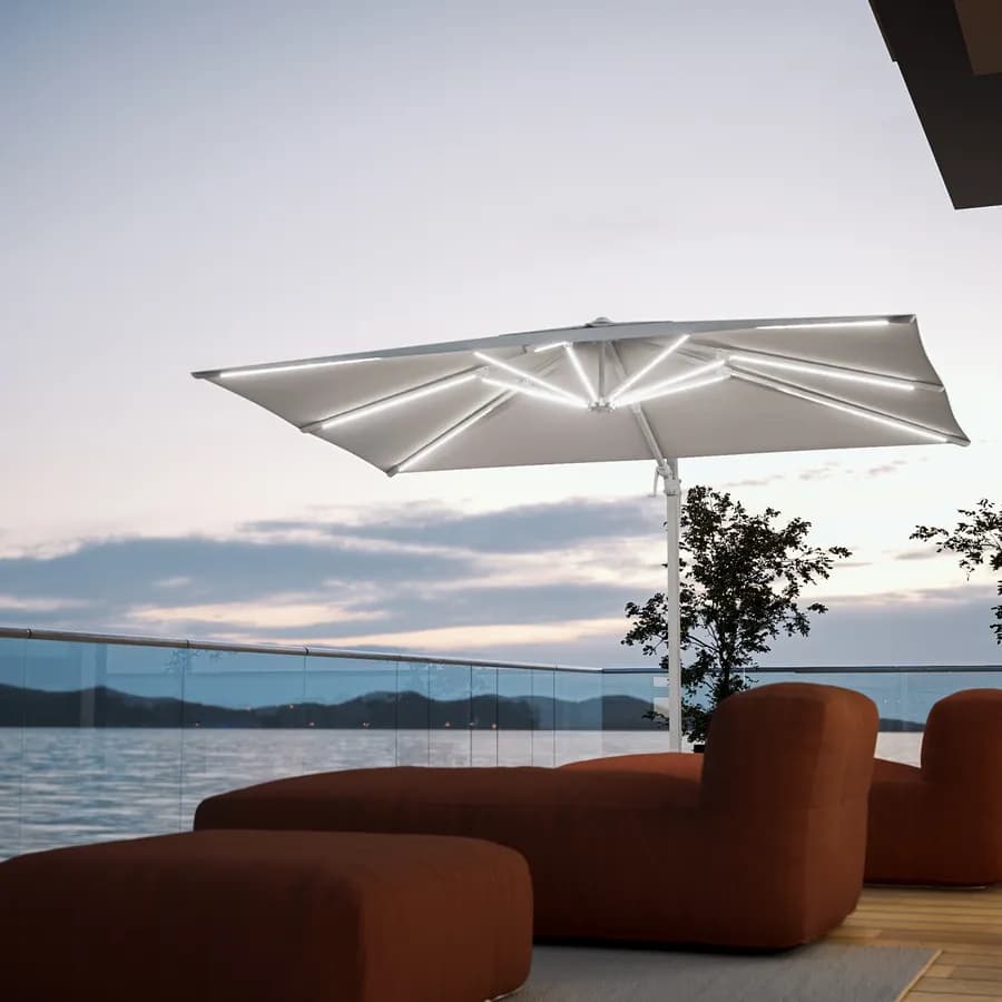 Ombrellone a LED 3x2 m palo laterale bianco e telo bianco - Ibiza