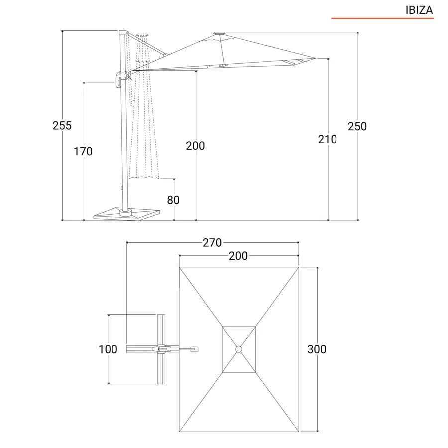 Ombrellone a LED 3x2 m palo laterale bianco e telo bianco - Ibiza