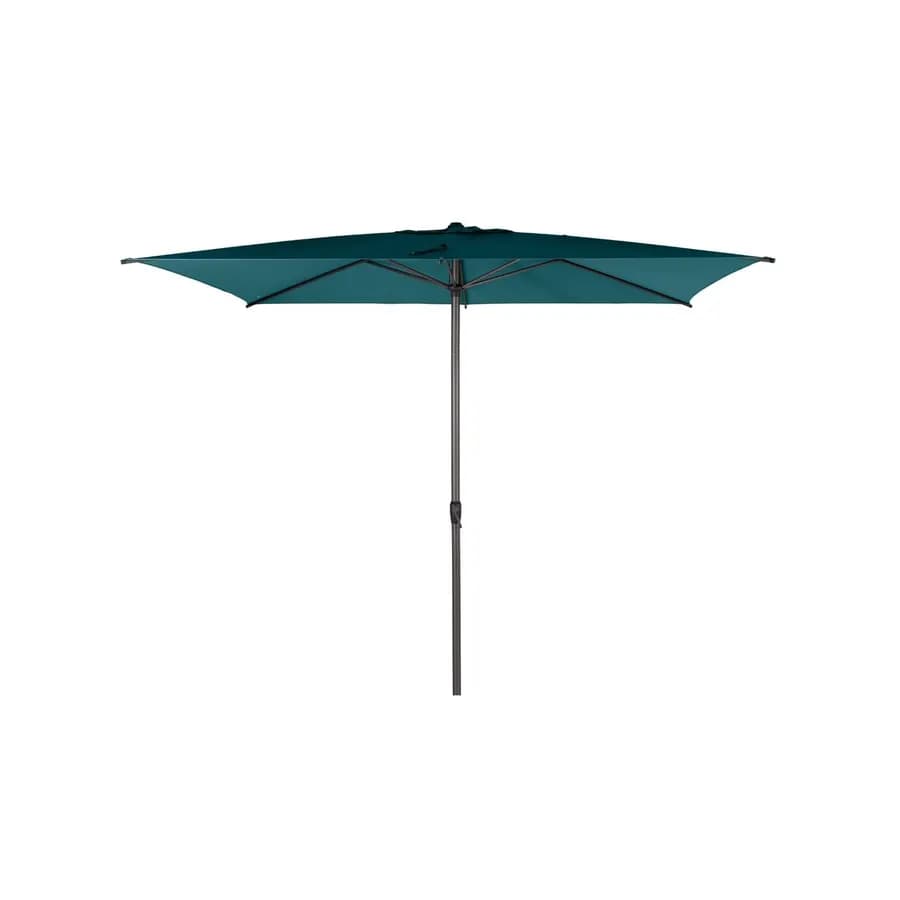 Ombrellone palo centrale 2x3 m in alluminio grafite con snodo e telo blu pavone - Huda
