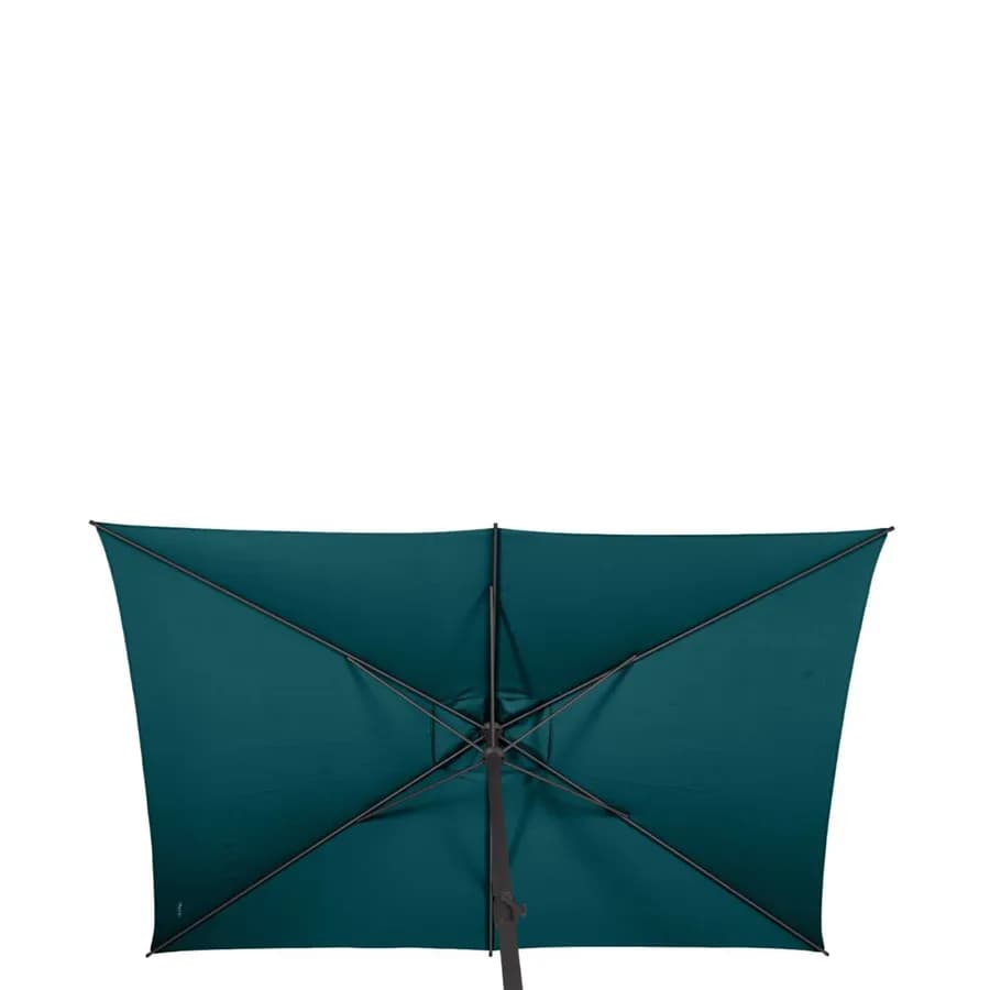 Ombrellone palo centrale 2x3 m in alluminio grafite con snodo e telo blu pavone - Huda