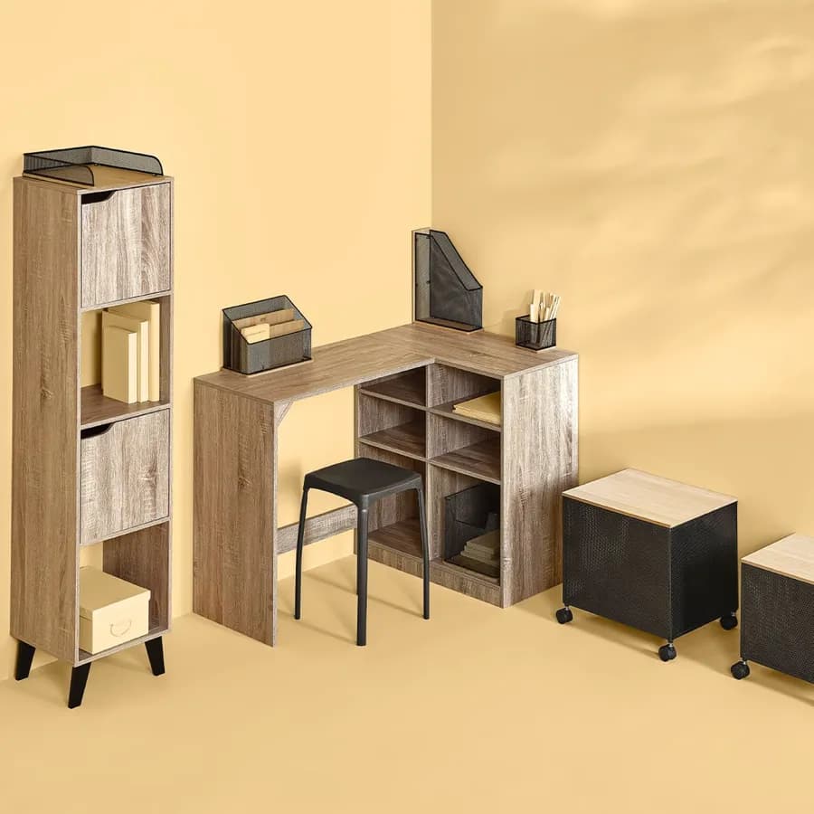 Organizer da scrivania 10x10 cm in metallo nero e bambù naturale - Smartlab