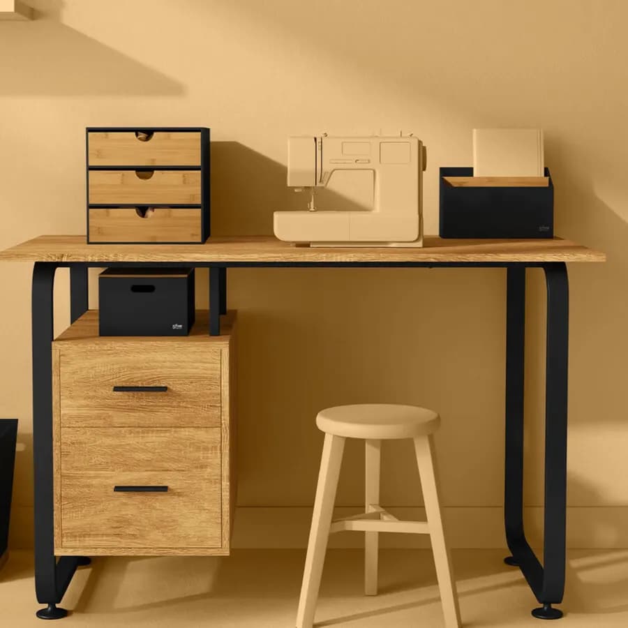Organizer da scrivania 25x9 cm in legno nero e naturale - Smartlab