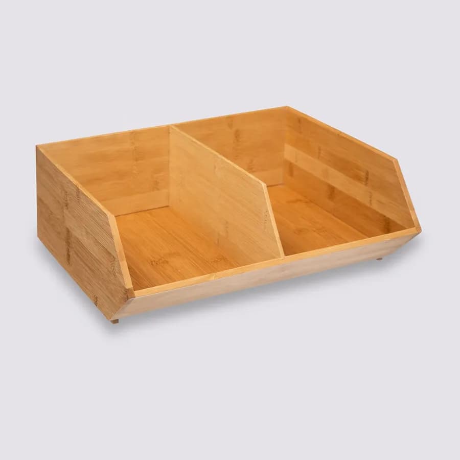 Organizer impilabile 35x31 cm in bambù naturale con divisorio - Dilan