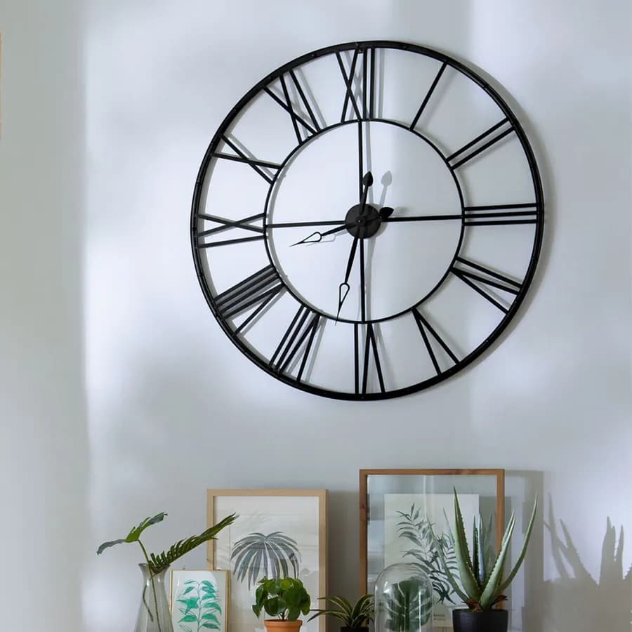 Orologio da parete rotondo 70 cm in metallo nero anticato con numeri romani