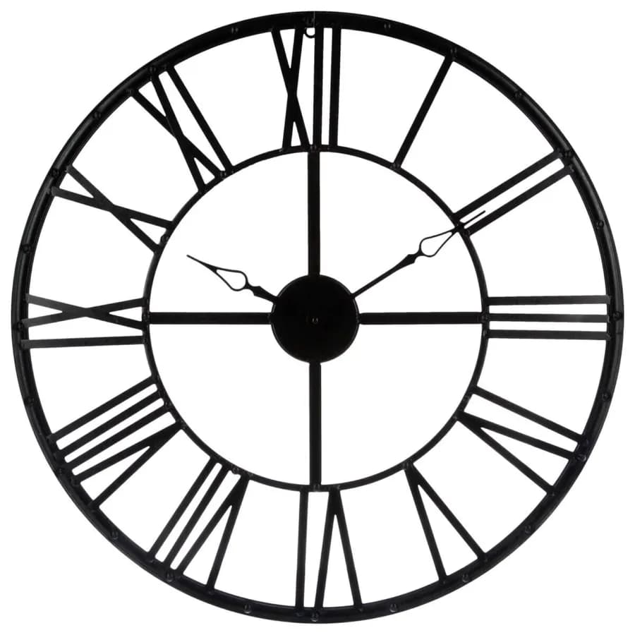 Orologio da parete rotondo 70 cm in metallo nero anticato con numeri romani