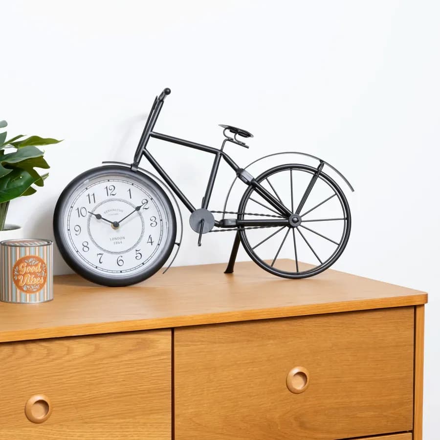 Orologio da tavolo 34h cm in metallo a forma di bicicletta
