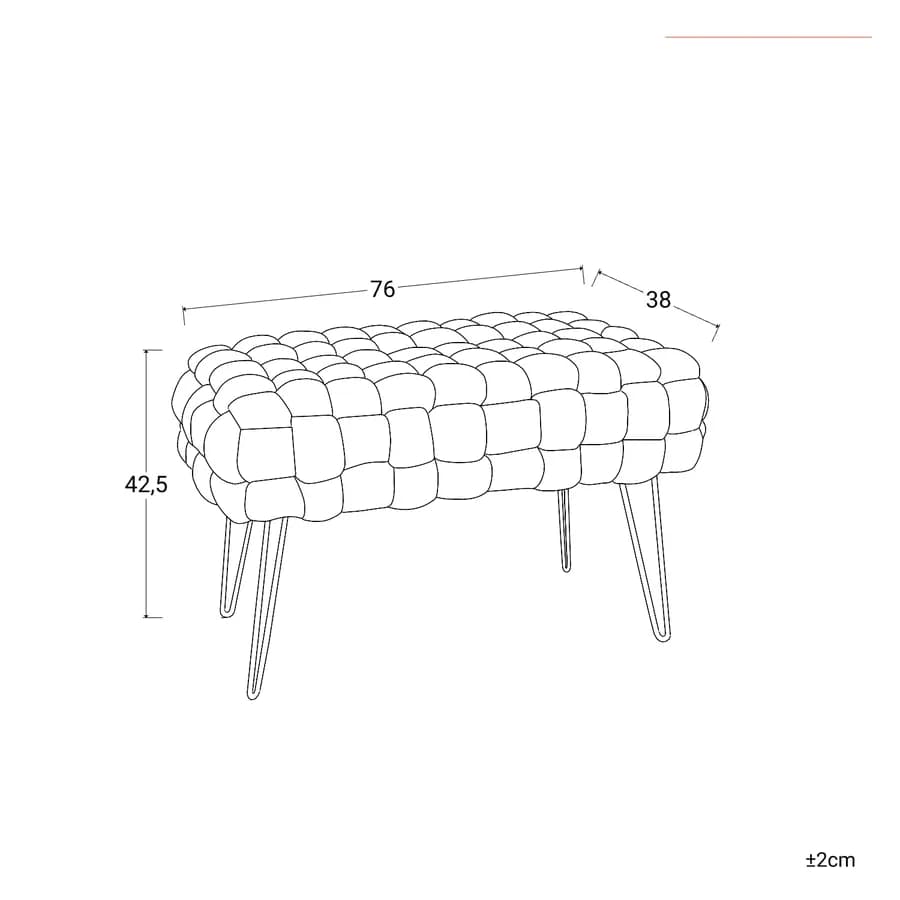 Panca 77x43h cm in velluto intrecciato tortora con gambe in metallo oro - Jagger