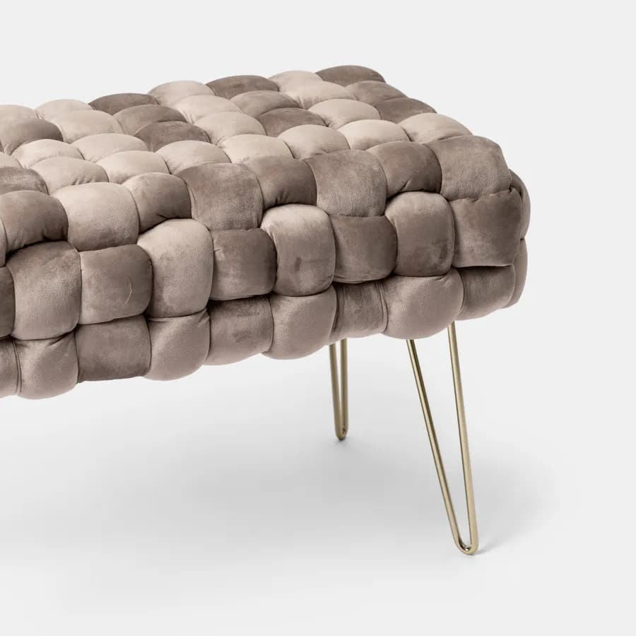 Panca 77x43h cm in velluto intrecciato tortora con gambe in metallo oro - Jagger