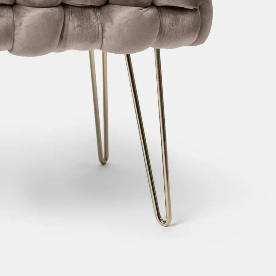 Panca 77x43h cm in velluto intrecciato tortora con gambe in metallo oro - Jagger
